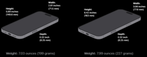 iphone 16 Pro and Pro Max Size and Weight Comparison