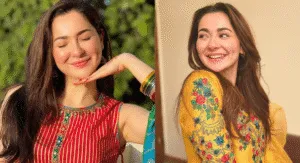 Hania Aamir Replaced in Sardaar Ji 3 Movie: Indian Media Reported 1 Two women pose in traditional attire: one wears a red-striped outfit with intricate embellishments, while the other dons a vibrant yellow dress with floral embroidery.