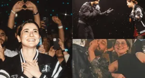 A collage featuring concert-goers cheering and performing artists engaging on stage, capturing an energetic live music atmosphere.