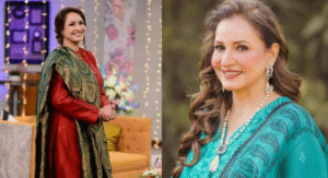 Saba Faisal Refuses Indian Offer: Emphasizing Loyalty to Pakistan 1 Two women in traditional outfits: one in a red dress with a green embroidered shawl and the other in a turquoise outfit with jewelry.