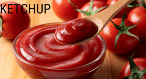 Foods Not to Refrigerate: 15 items That your Storing Wrong 11 A wooden spoon holds a dollop of rich red ketchup above a glass bowl, surrounded by fresh tomatoes on a wooden surface.