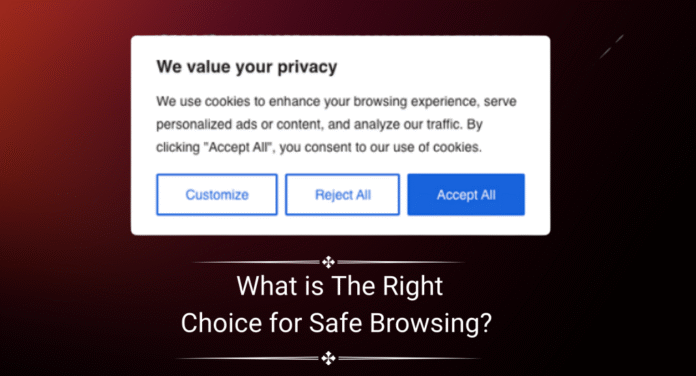 A privacy consent pop-up with options to customize, reject, or accept cookies, overlaid on a gradient background.