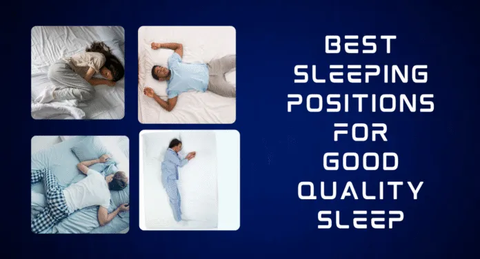 Four images showcasing various sleeping positions with the text 