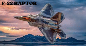 Top Fighter Jets 2025: The World's Most Advanced Aircraft 3 An F-22 Raptor fighter jet flies against a dramatic sunset sky, showcasing its sleek design and powerful engines above mountains.