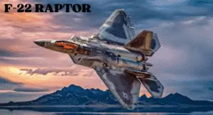 Top Fighter Jets 2025: The World's Most Advanced Aircraft 3 An F-22 Raptor fighter jet flies against a dramatic sunset sky, showcasing its sleek design and powerful engines above mountains.