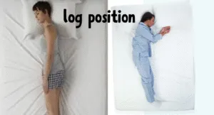 Best Sleeping Positions to Improve Sleep Quality for Healthy Lifestyle 2 Two individuals lie on a bed in distinct sleep positions: one flat on their side resembling a log, the other curled up in pajamas.