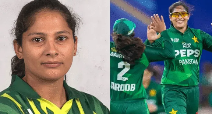 Two female cricketers in green uniforms celebrate a wicket during a match, showcasing team spirit and enthusiasm on the field.