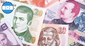 Top 13 Most Beautiful Banknote Designs Around the World 5 A collection of Honduran banknotes in varied denominations, featuring intricate designs and the national flag in the corner.