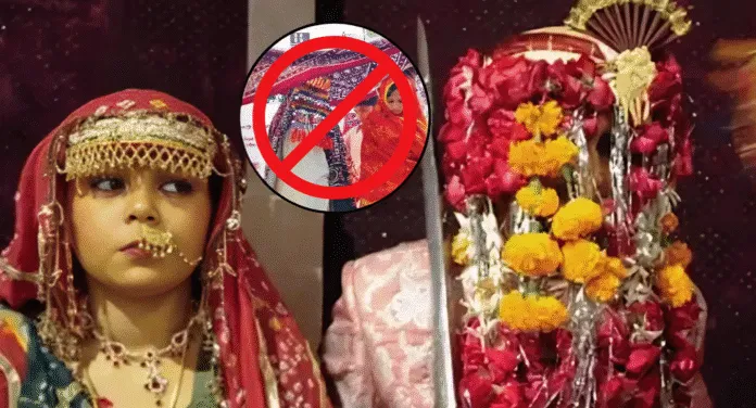 A traditional wedding setting with colorful attire, floral decorations, and symbolic objects, creating a vibrant cultural atmosphere.