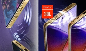 A close-up of unique curved screen and Audio support. 