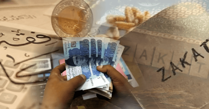 Hands holding Pakistani currency notes with a calculator, coins, and the word 